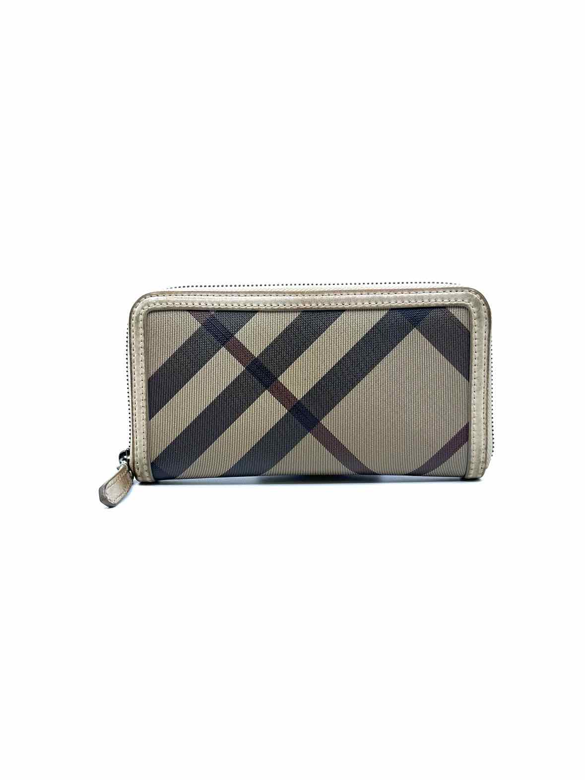 BURBERRY Continental Beige Canvas Plaid Wallet