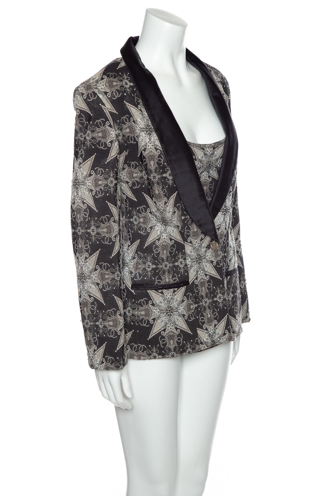 Chanel 2006 Spring Paris Black and Silver Embellished 2pc Set SZ 42/44