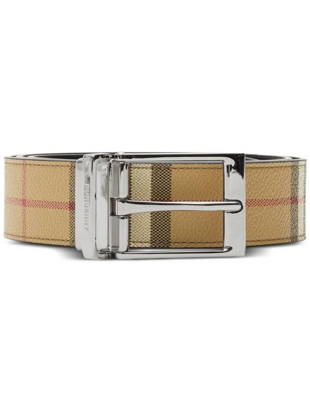 Burberry Square Buckle Check Reversible Coated Fabric Leather Belt Beige
