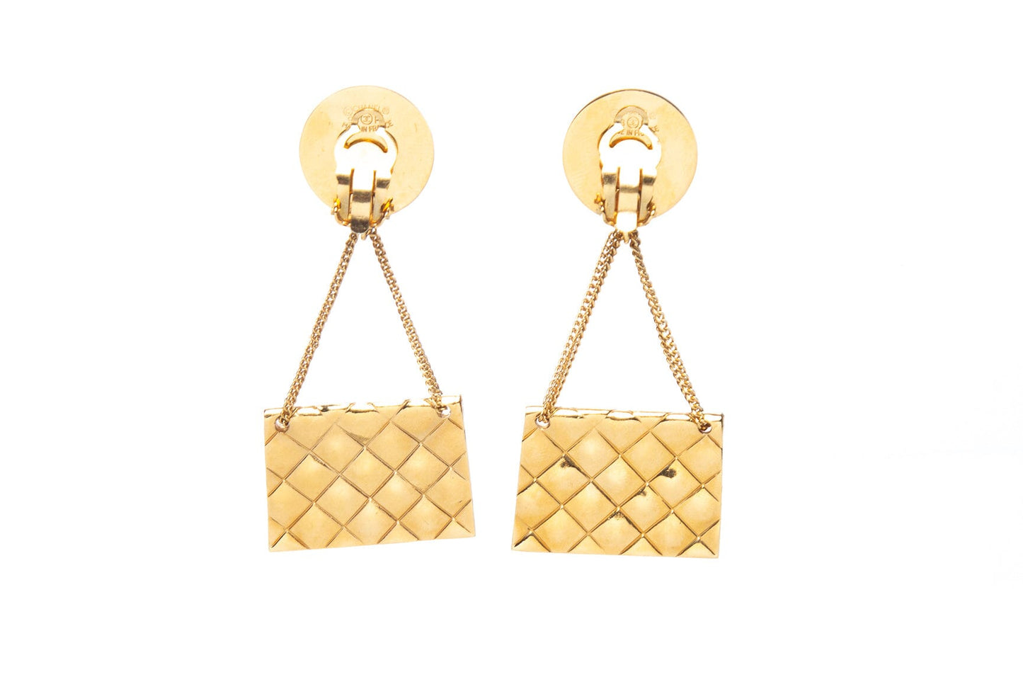 Chanel Vintage 1993 Spring 31 Gold Rue Cambon Purse Drop Clip-On Earrings