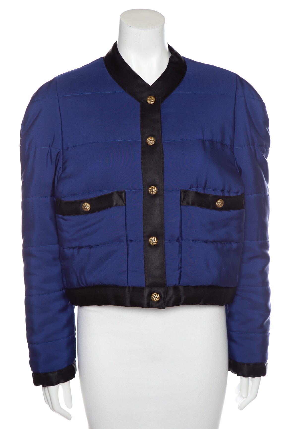 Chanel Vintage Blue Quilted Silk Puffer Jacket SZ N/A
