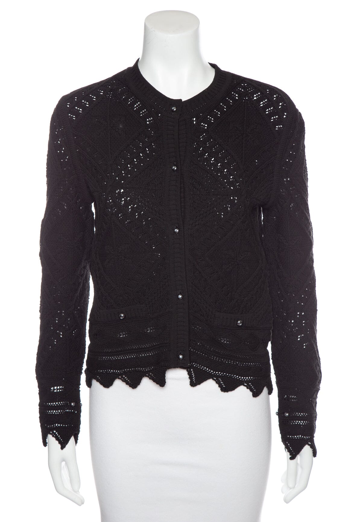 Chanel S/S 2004 Black Cable Knit Cardigan SZ 38
