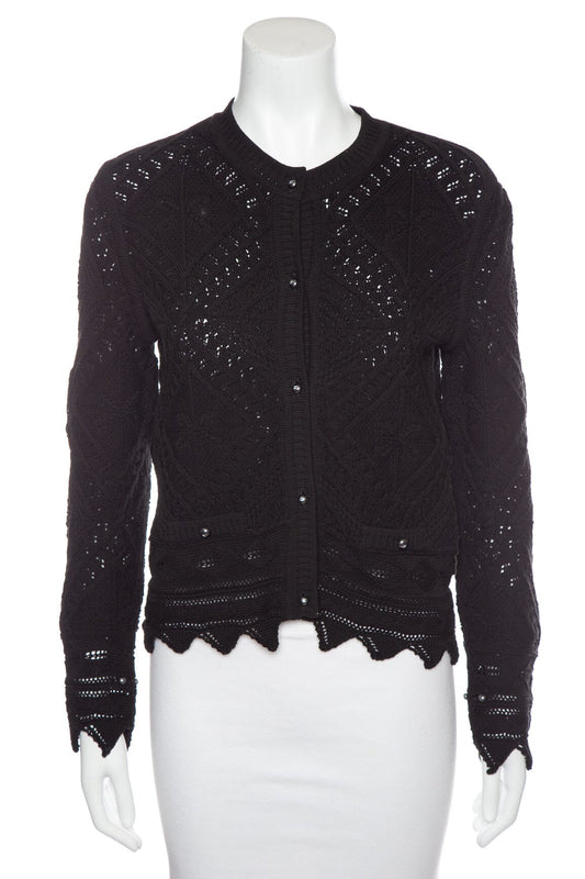 Chanel S/S 2004 Black Cable Knit Cardigan SZ 38