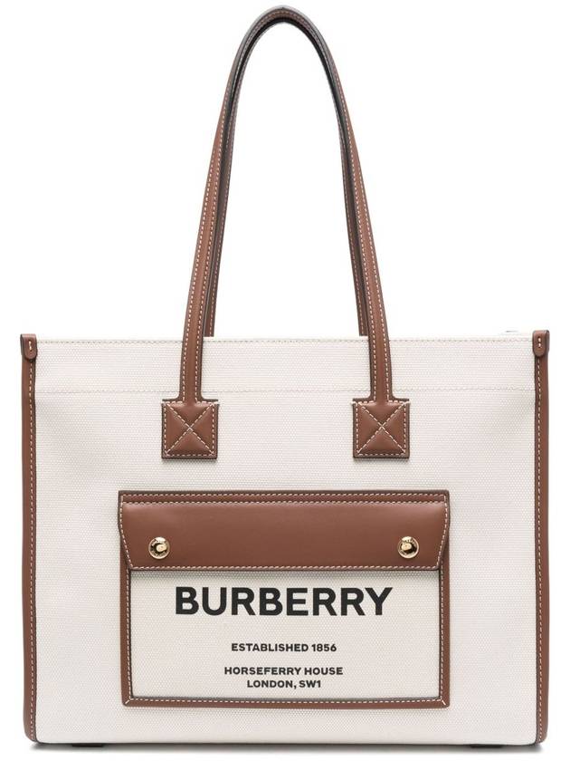 Burberry Freya Small Canvas Leather Tote Bag Natural Tan