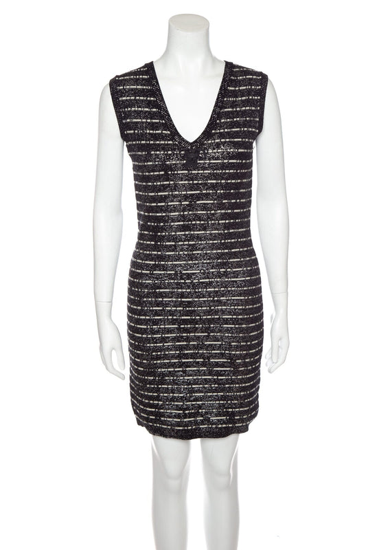 Chanel Black and White Knit V-Neck Sleeveless Mini Dress SZ 36