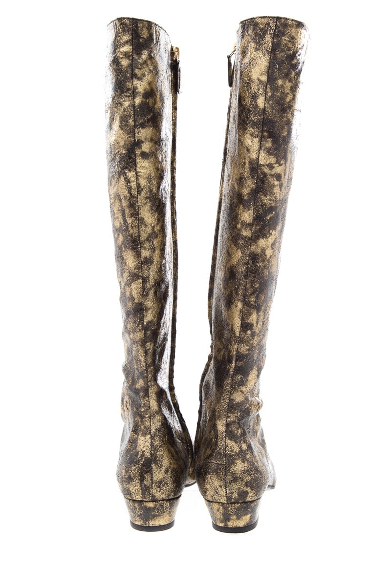 Chanel Gold & Black Leather Knee High Boots SZ 40