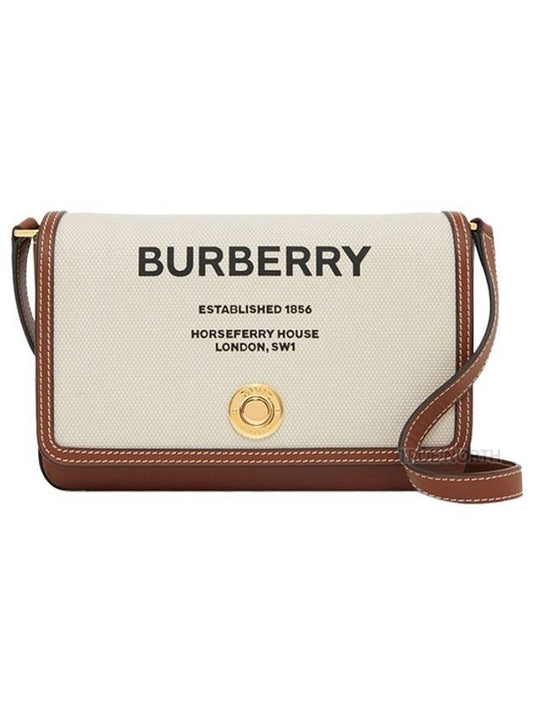 Burberry Buberry Mini Horseferry Print Canvas Leather Note Crossbody Bag Natural Tan