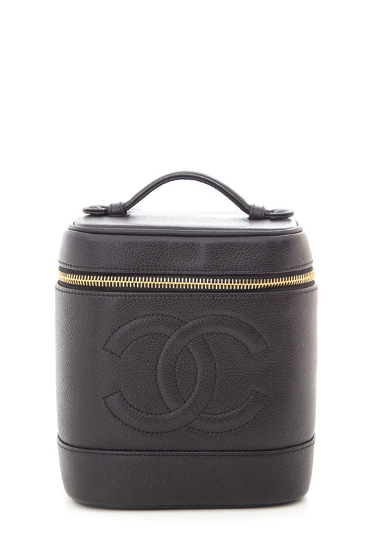 Chanel Vnitage 1996/97 Black Caviar Coco Mark Vertical Vanity Bag