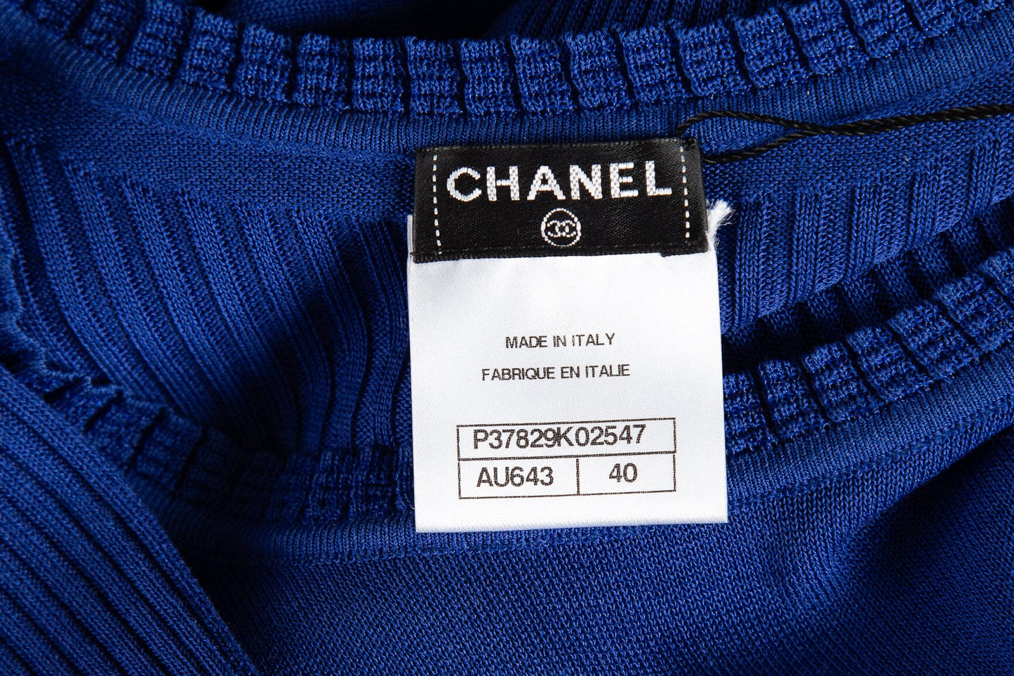 Chanel Cobalt Blue Logo Knit Dress SZ 40