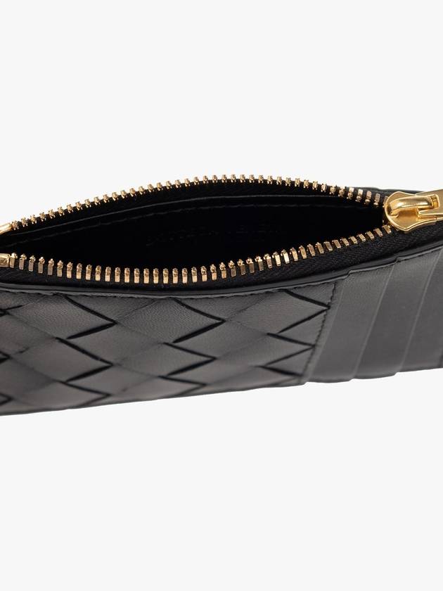Bottega Veneta Intrecciato Zipper Leather Card Wallet Black