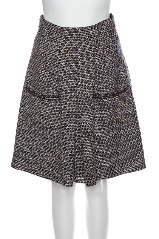 Chanel Black and Brown Tweed Flare Skirt SZ 36