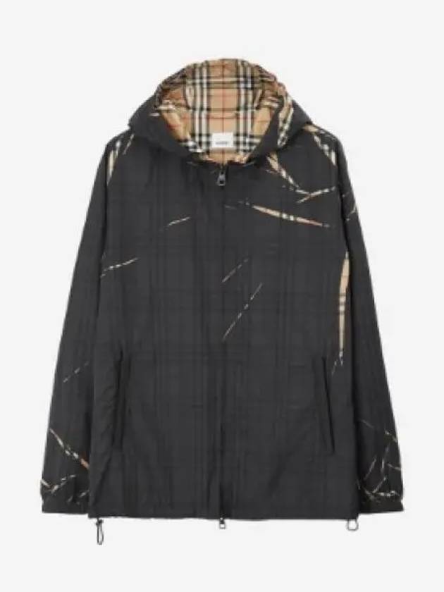 Burberry Sliced Check Zip-Up Hoodie Black