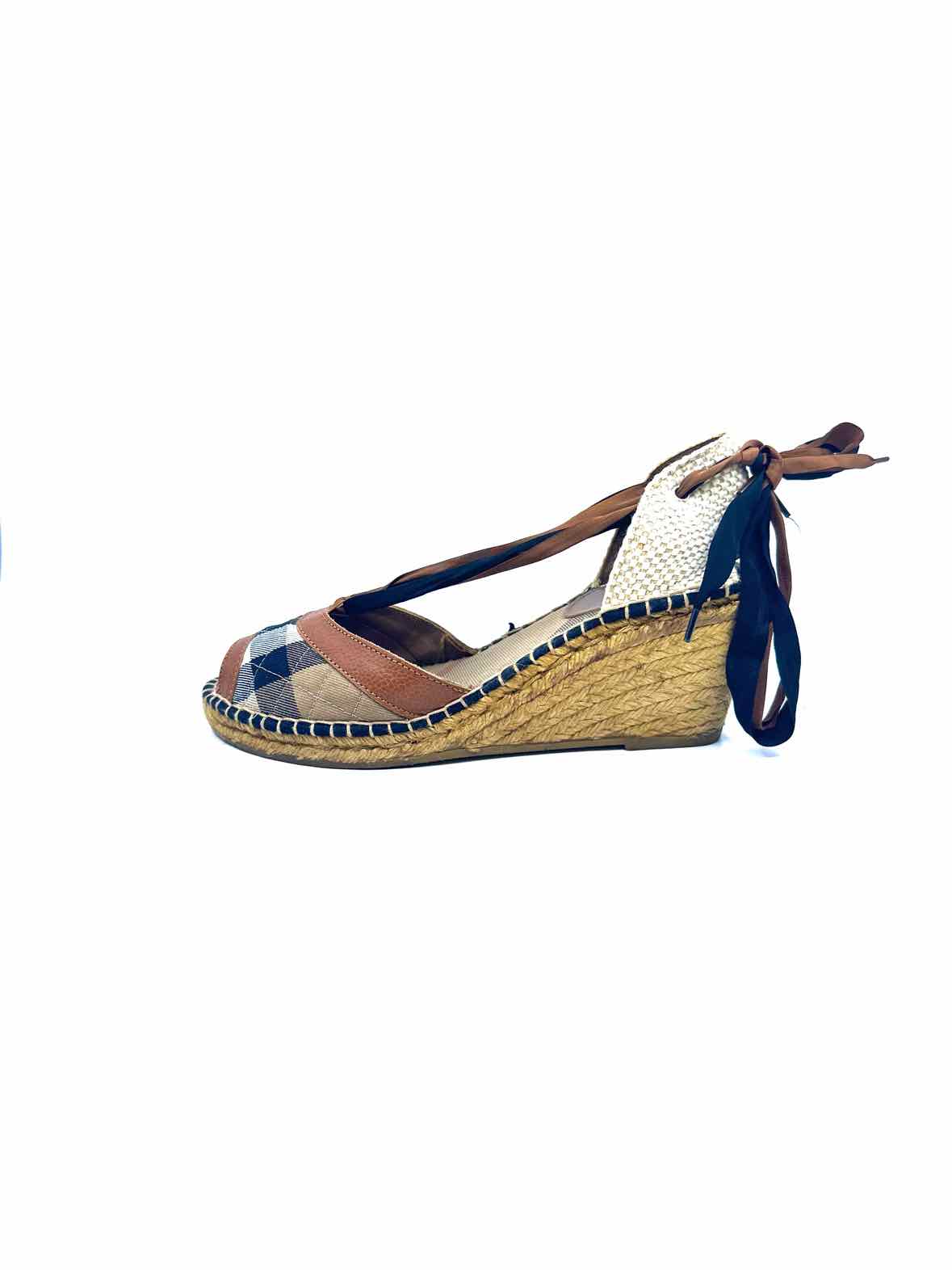 BURBERRY Size 11 Brown, black Canvas Plaid Wedge