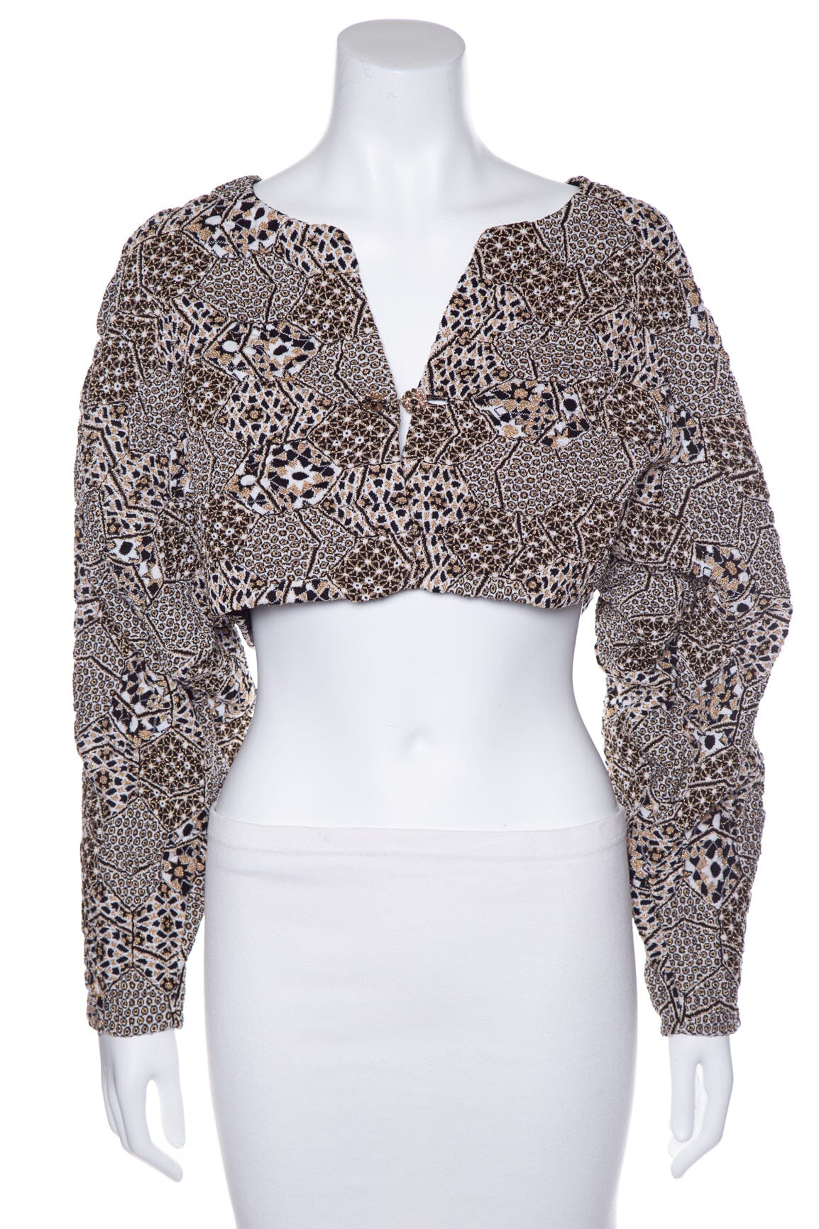 Chanel Black and Gold Cotton Print Cropped Jacket SZ 40
