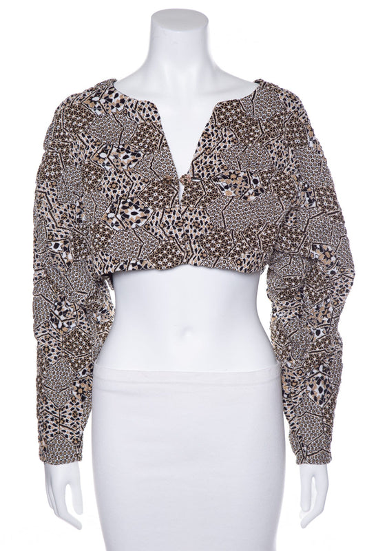 Chanel Black and Gold Cotton Print Cropped Jacket SZ 40