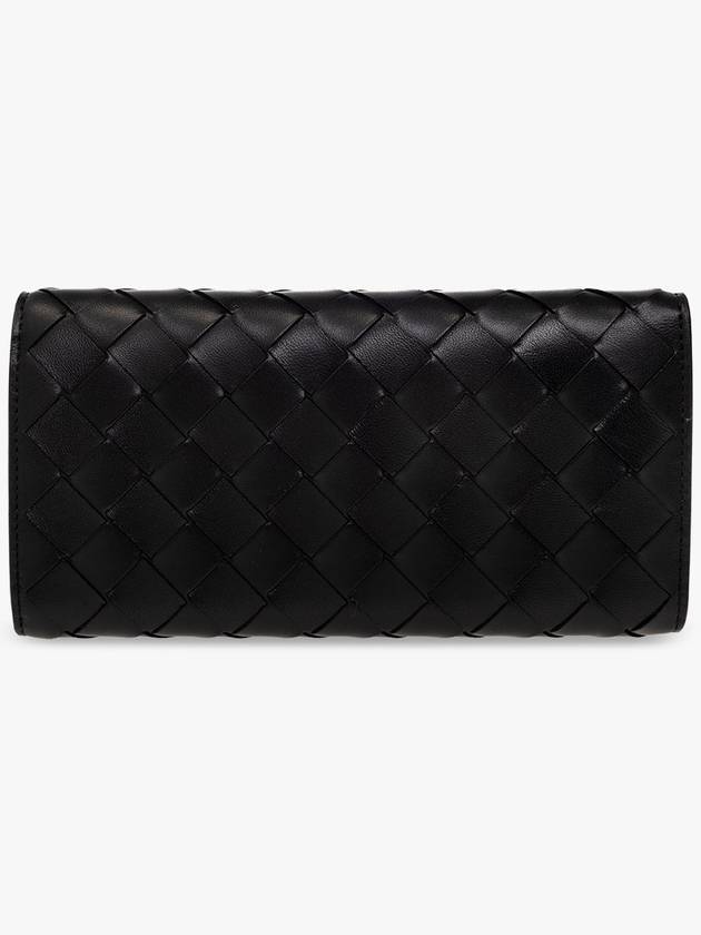 Bottega Veneta Intrecciato Large Flap Long Wallet Black
