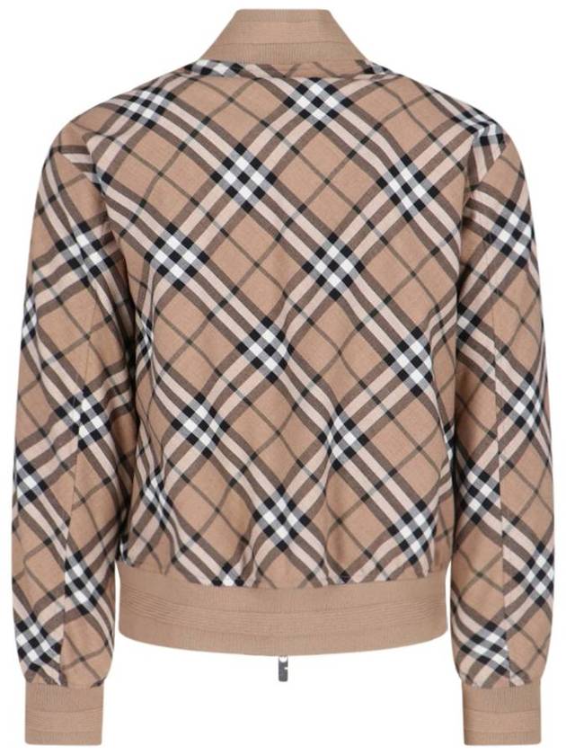 Burberry Harrington Check Wool Blend Zip-Up Jacket Brown