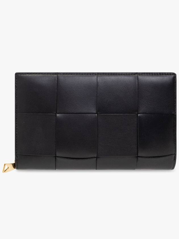 Bottega Veneta Intrecciato Zipper Around Long Wallet Black