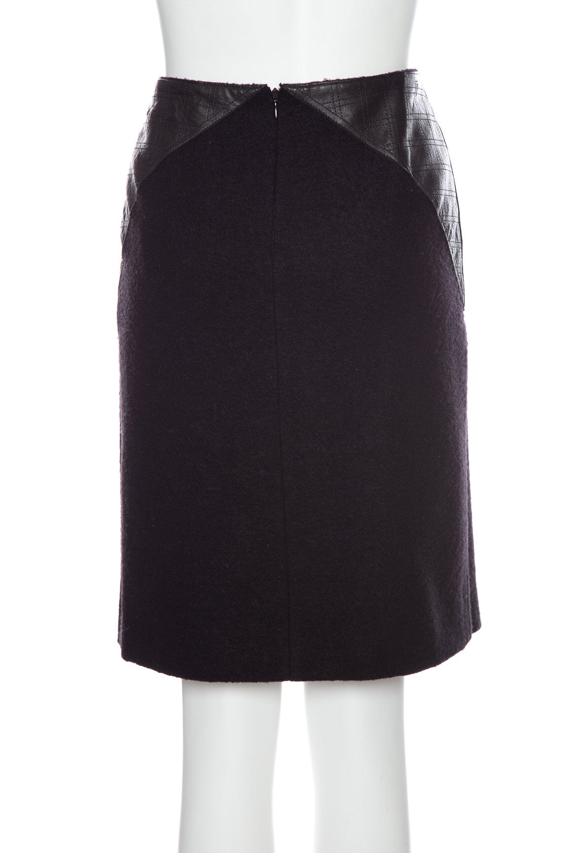 Chanel Black Wool and Lambskin Leather Skirt SZ 40
