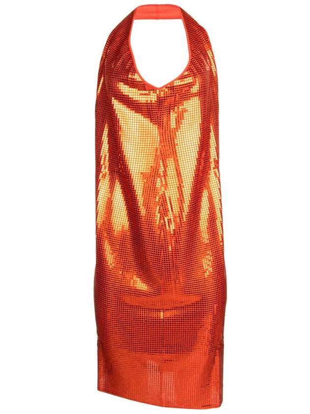 Bottega Veneta Metallic Halterneck Midi Dress Orange