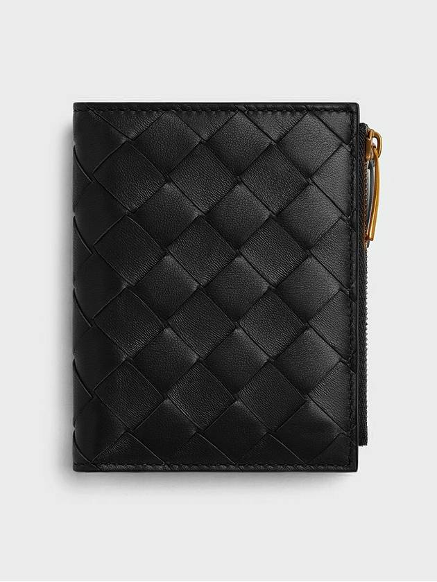 Bottega Veneta Intrecciato Small Leather Half Wallet Black