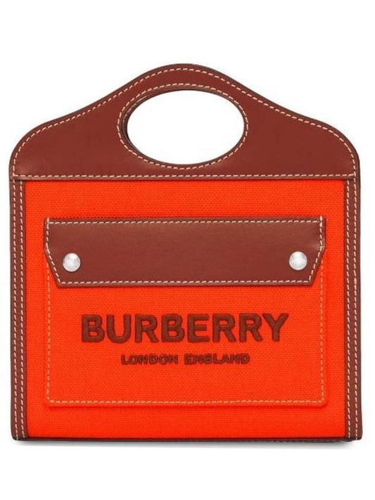 Burberry Women's Micro Two-Tone Canvas Leather Mini Pocket Tote Bag Orange
