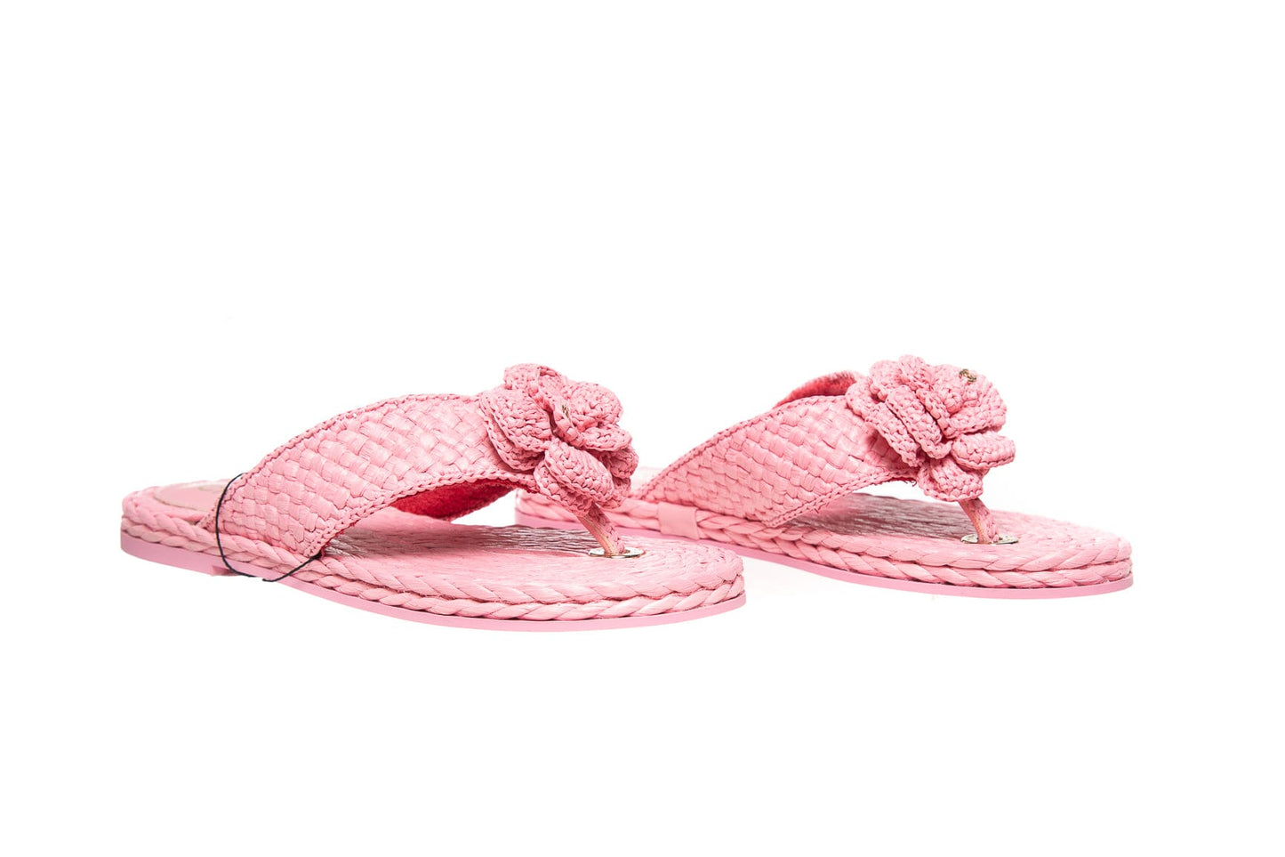Chanel Pink Woven Camellia Thong Sandal SZ 36.5