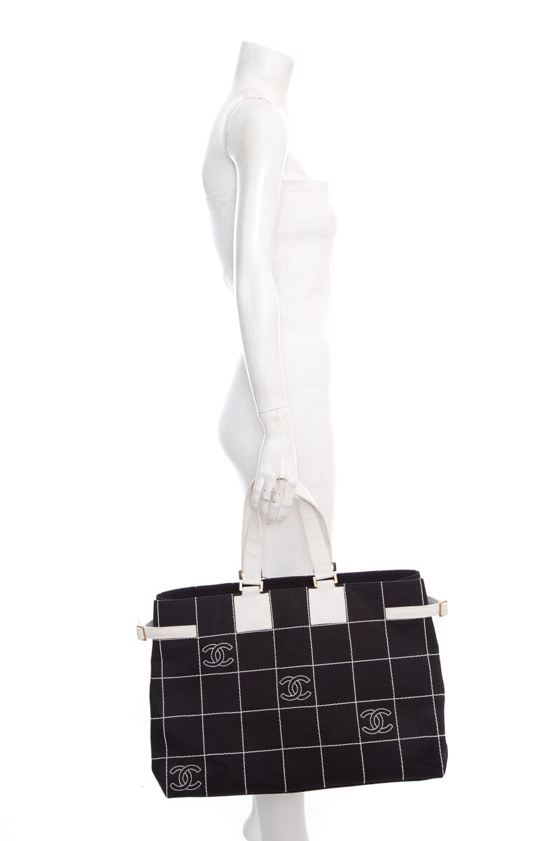 Chanel CC Canvas Black Quilt Large Tote