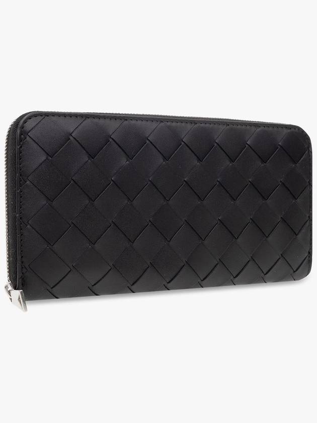 Bottega Veneta Intrecciato Zipper Around Leather Long Wallet Black