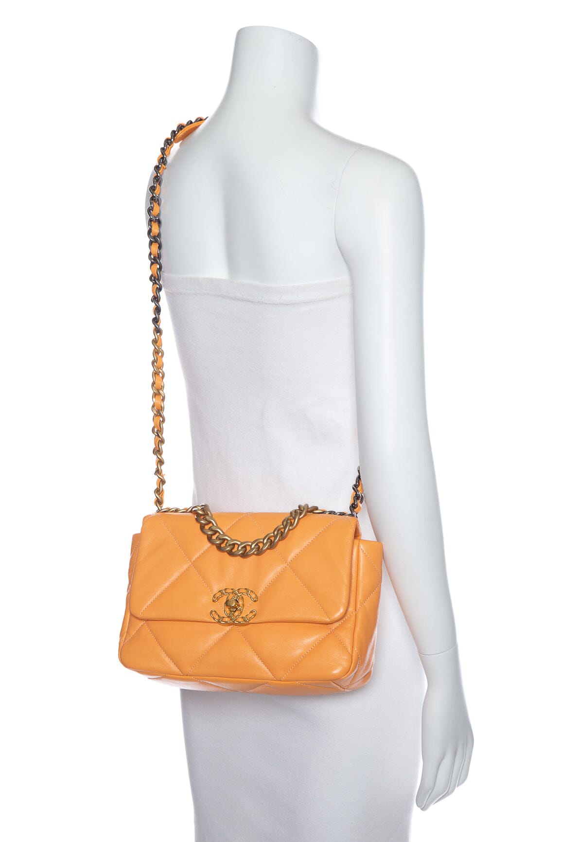 Chanel 19 Orange Lambskin Leather Handbag