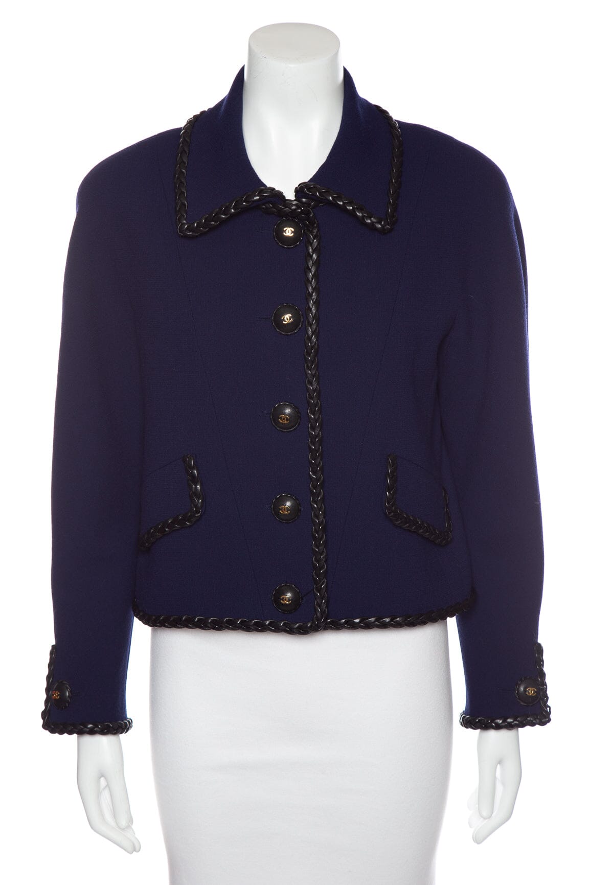 Chanel Vintage Navy & Black Leather Trim Jacket SZ N/A