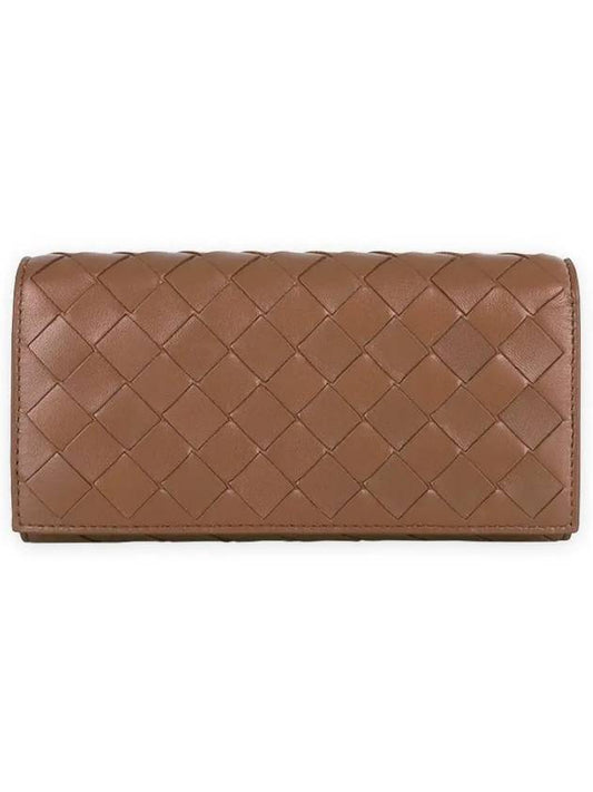 Bottega Veneta Intrecciato Flap Long Wallet Wood