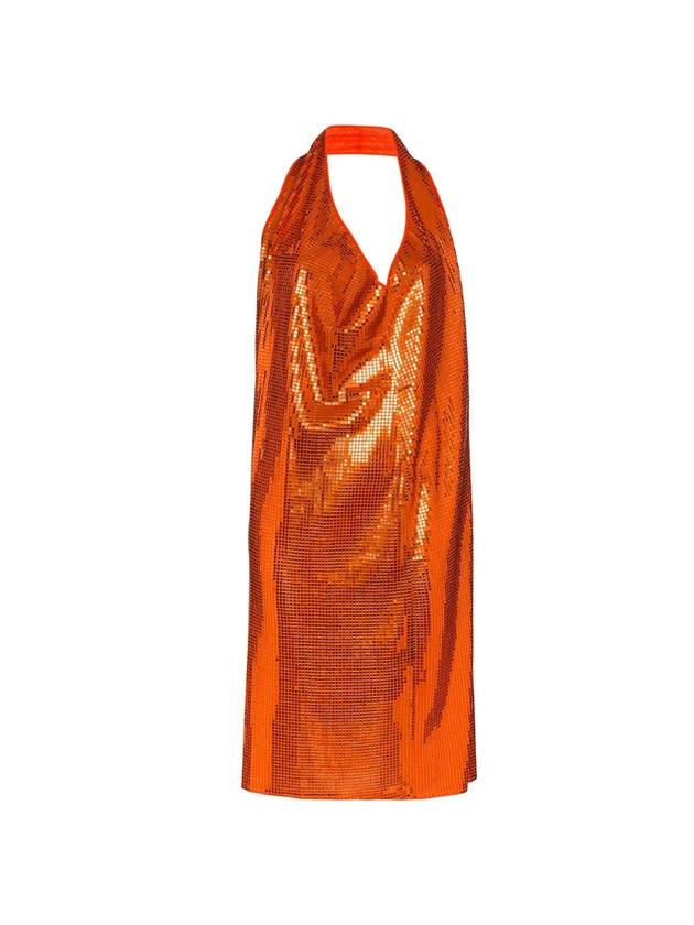 Bottega Veneta Metallic Halterneck Midi Dress Orange