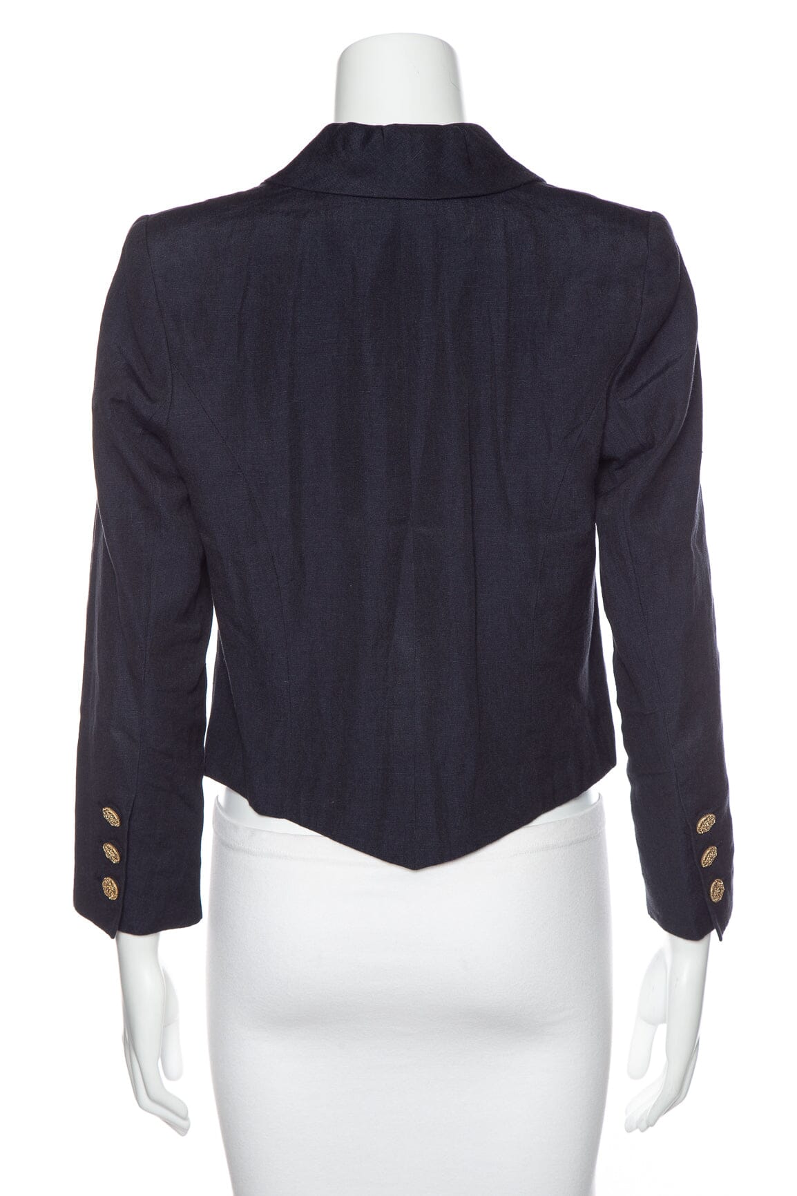 Chanel Navy Linen Cropped Jacket SZ 42