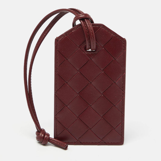 Bottega Veneta Maroon Intrecciato Leather Name Tag Holder
