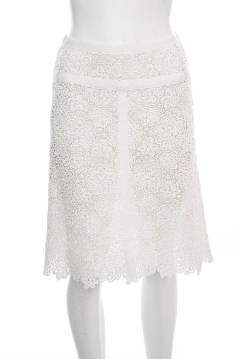 Chanel Ivory Floral Eyelet Skirt SZ 34