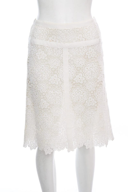Chanel Ivory Floral Eyelet Skirt SZ 34