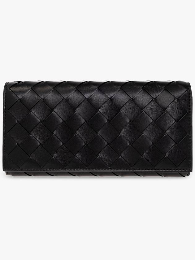 Bottega Veneta Intrecciato Large Flap Long Wallet Black