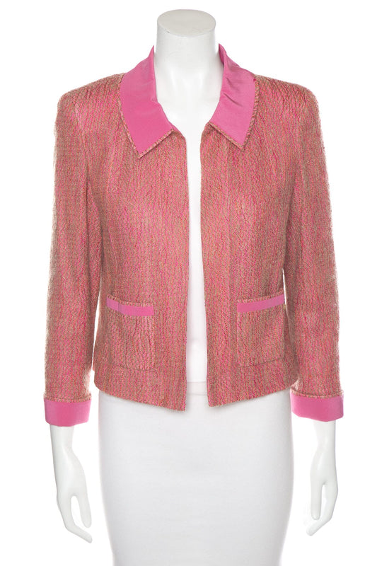 Chanel 2001 Cruise Collection Pink Silk Open Blazer SZ 42