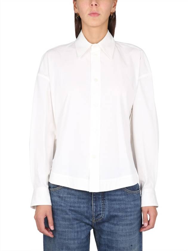 Bottega Veneta Women's Compact Cotton Long Sleeve Shirt Chalk