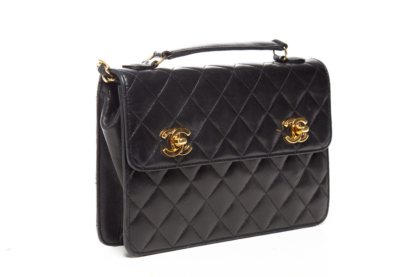 Chanel Vintage Black Leather Small  Briefcase Bag