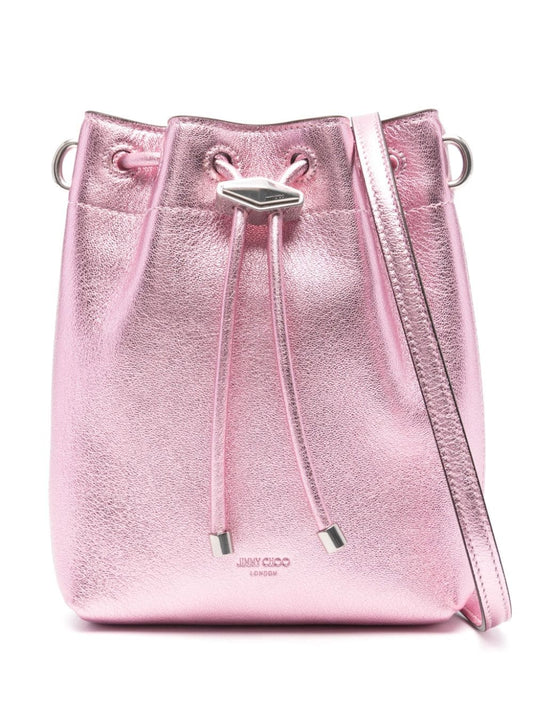 Jimmy Choo Women Bon Bon Metallic Leather Mini Bucket Bag