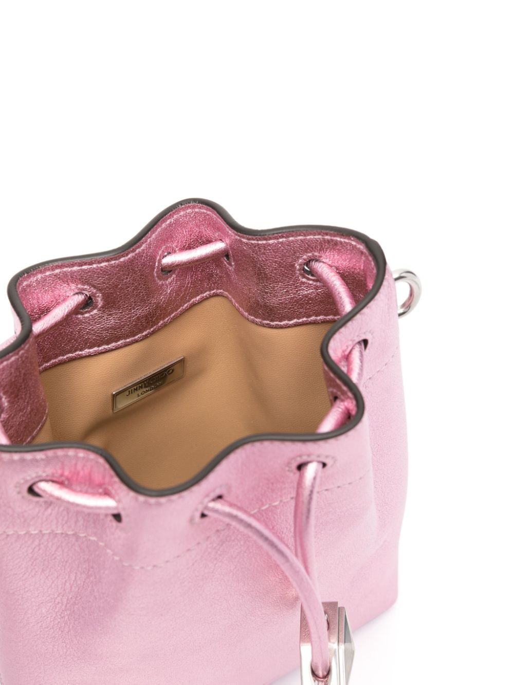 Jimmy Choo Women Bon Bon Metallic Leather Mini Bucket Bag