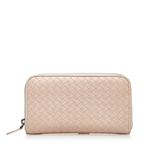 Bottega Veneta Pink Leather Intrecciato Zip-Around Wallet