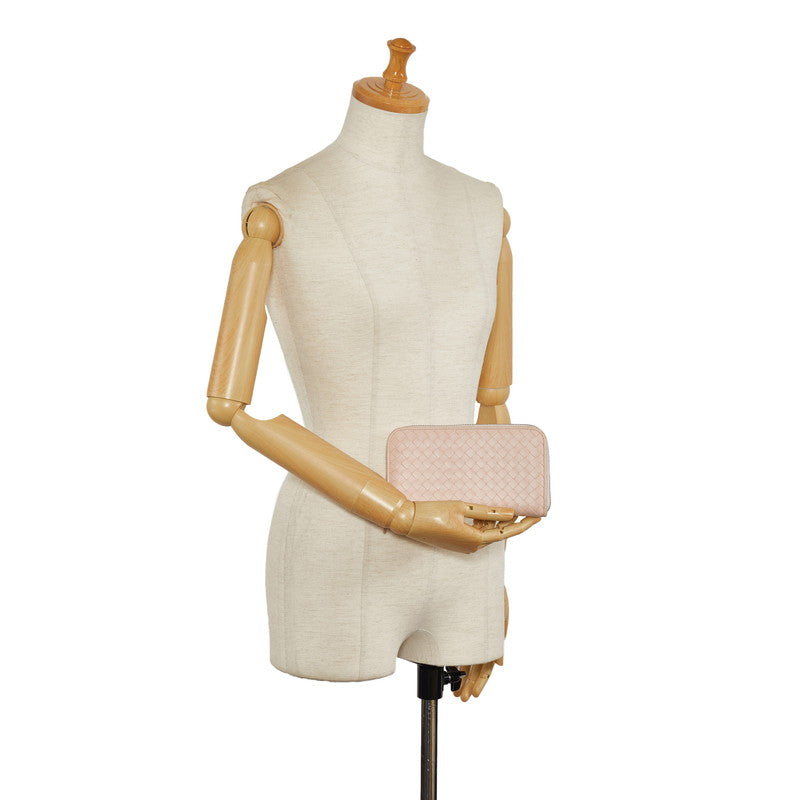 Bottega Veneta Pink Leather Intrecciato Zip-Around Wallet