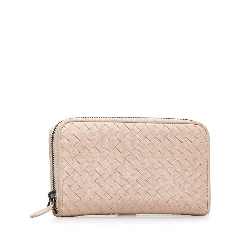Bottega Veneta Pink Leather Intrecciato Zip-Around Wallet