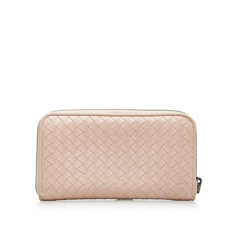 Bottega Veneta Pink Leather Intrecciato Zip-Around Wallet