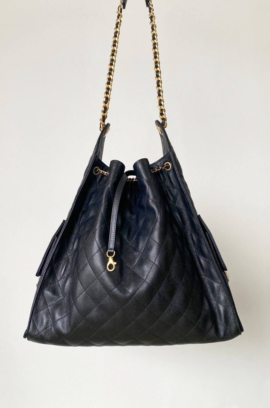 CHANEL 25C Hobo Bag 42cm Black Grained Calfskin