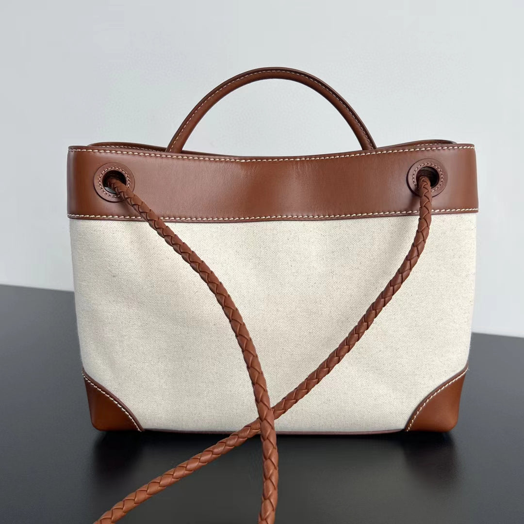 Bottega Veneta bv medium andiamo 32 brown lambskin white canvas