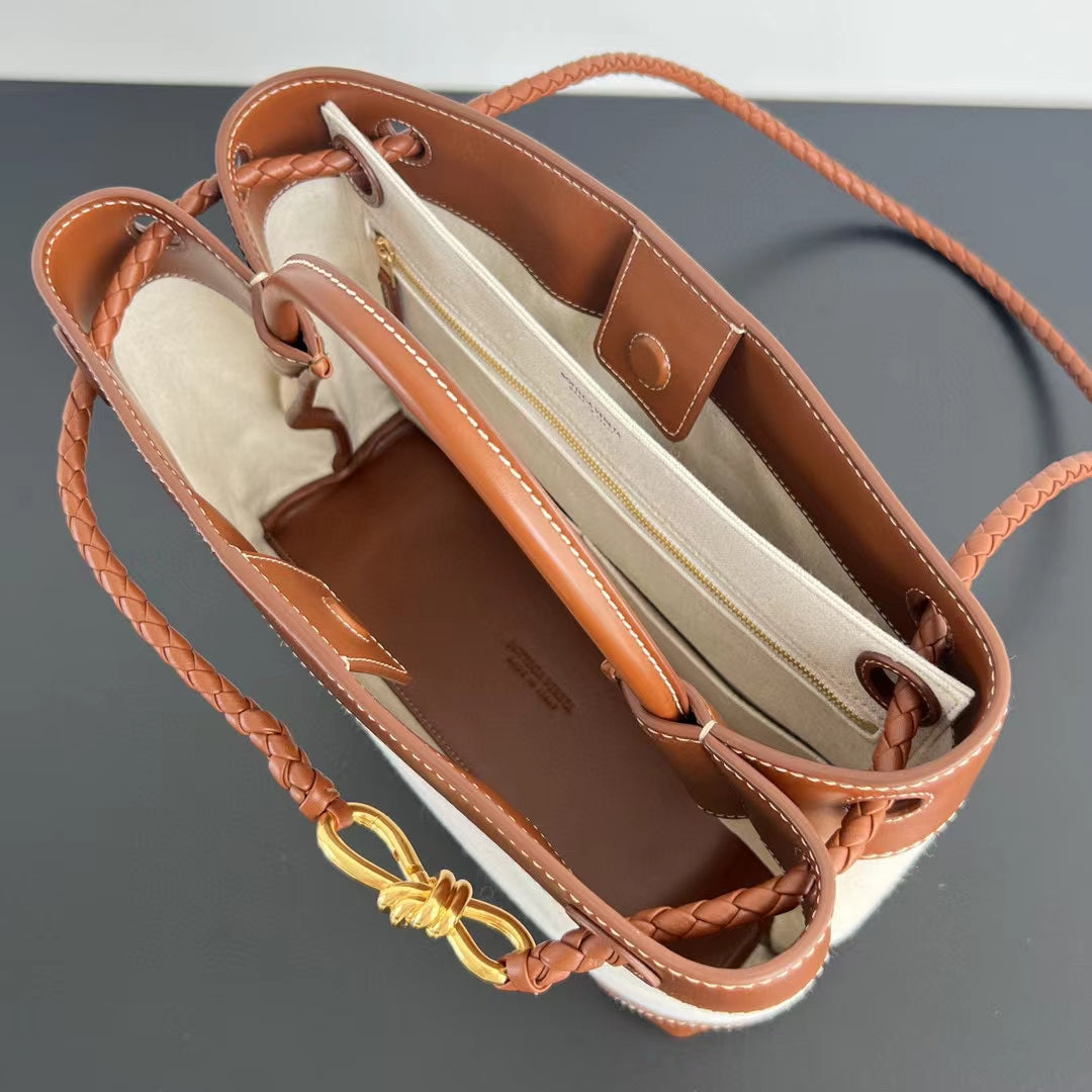 Bottega Veneta bv medium andiamo 32 brown lambskin white canvas
